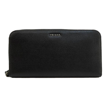 Prada Vitello Grain Long Black and Grey Zip Around Continental Wallet available at Queen Bee of Beverly Hills