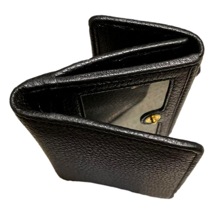 Prada Vitello Grain Nero Black Bifold ID Holder Snap Wallet available at Queen Bee of Beverly Hills