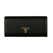 Prada Vitello Grain Nero Black Leather Continental Long Wallet Zipper Pouch available at Queen Bee of Beverly Hills