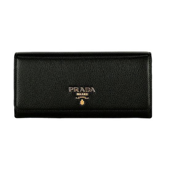 Prada Vitello Grain Nero Black Leather Continental Long Wallet Zipper Pouch available at Queen Bee of Beverly Hills
