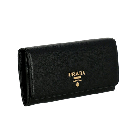 Prada Vitello Grain Nero Black Leather Continental Long Wallet Zipper Pouch available at Queen Bee of Beverly Hills