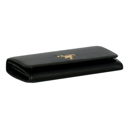 Prada Vitello Grain Nero Black Leather Continental Long Wallet Zipper Pouch available at Queen Bee of Beverly Hills