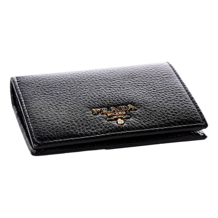 Prada Vitello Grain Nero Black Logo Leather Bifold Snap Wallet available at Queen Bee of Beverly Hills