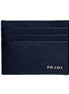 Prada Vitello Micro Grain Leather Baltico Blue Card Holder Wallet available at Queen Bee of Beverly Hills