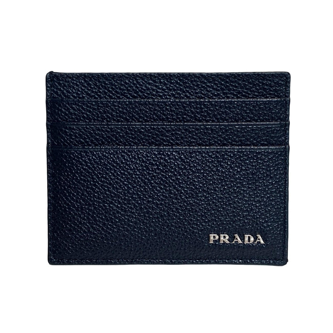 Prada Vitello Micro Grain Leather Baltico Blue Card Holder Wallet available at Queen Bee of Beverly Hills