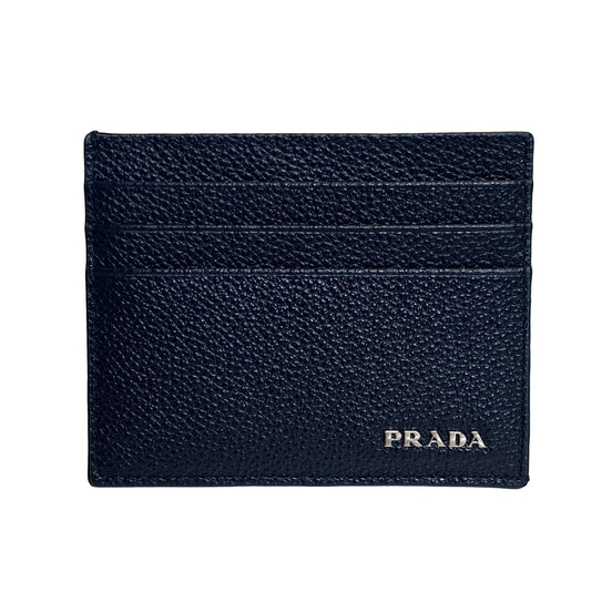 Prada Vitello Micro Grain Leather Baltico Blue Card Holder Wallet available at Queen Bee of Beverly Hills