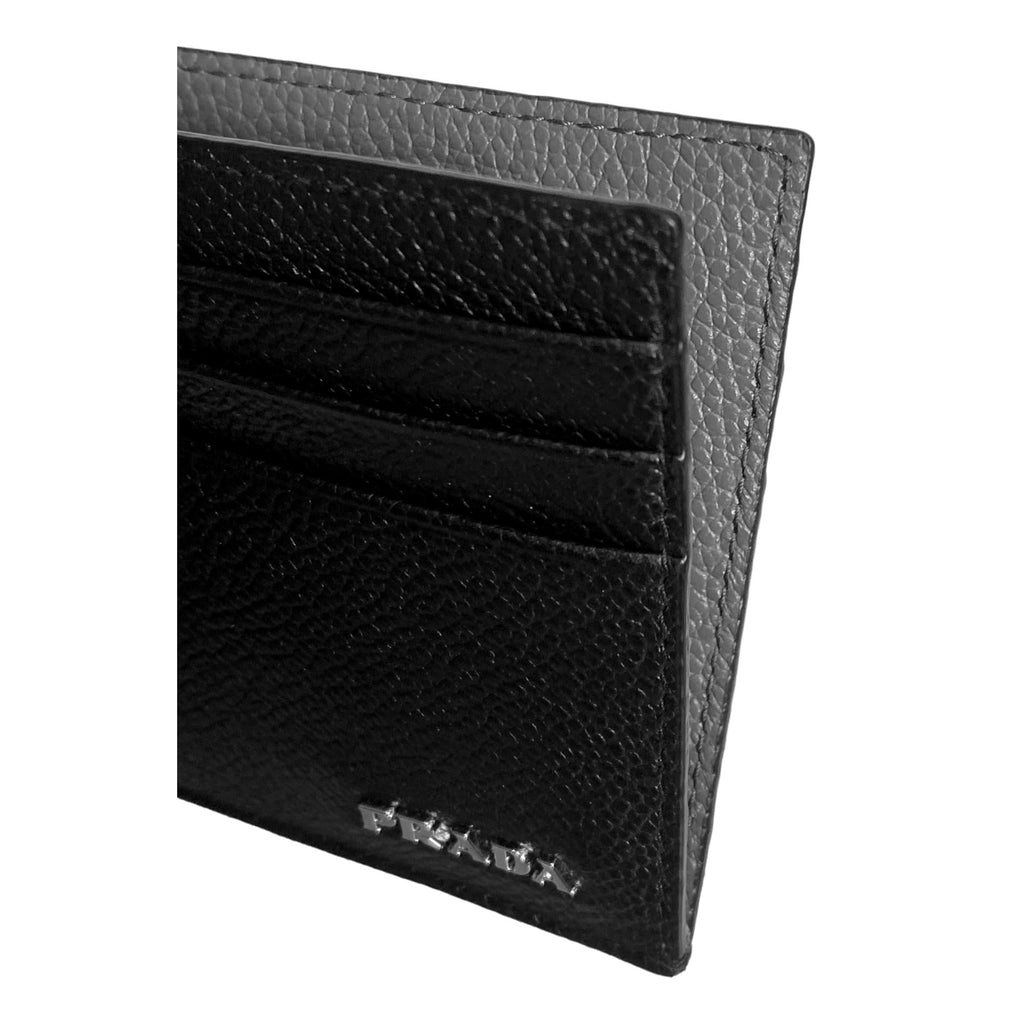 Prada Vitello Micro Grain Leather Black and Gray Card Holder Wallet at_Queen_Bee_of_Beverly_Hills