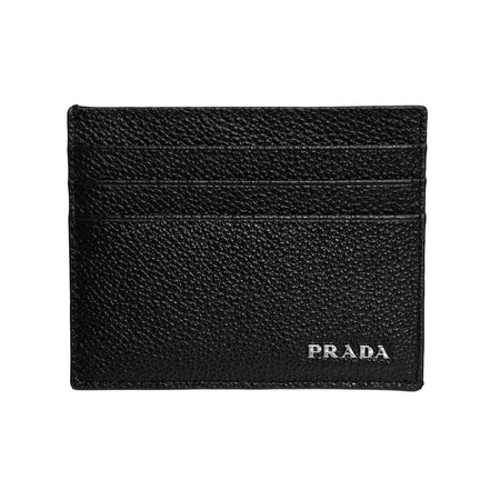 Prada Vitello Micro Grain Leather Black Card Holder Wallet available at Queen Bee of Beverly Hills