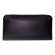 Prada Vitello Micro Grain Long Black Zip Around Continental Wallet Triangle Logo available at Queen Bee of Beverly Hills