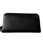 Prada Vitello Micro Grain Long Black Zip Around Continental Wallet Triangle Logo available at Queen Bee of Beverly Hills