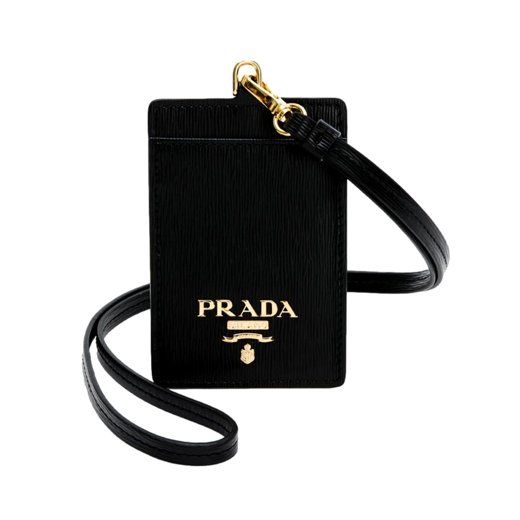Prada Vitello Move Black Leather Logo Plaque Lanyard Cardholder Wallet –  Queen Bee of Beverly Hills