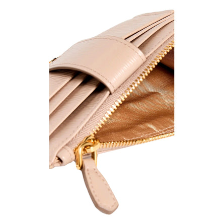 Prada Vitello Move Card Holder Wallet Cipria Beige Leather Logo Plaque available at Queen Bee of Beverly Hills