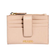 Prada Vitello Move Card Holder Wallet Cipria Beige Leather Logo Plaque available at Queen Bee of Beverly Hills