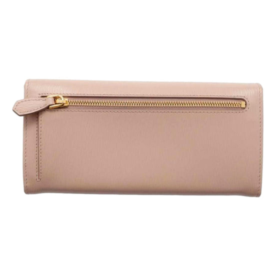 Prada Vitello Move Cipria Beige Leather Continental Long Wallet Gold Triangle Logo available at Queen Bee of Beverly Hills