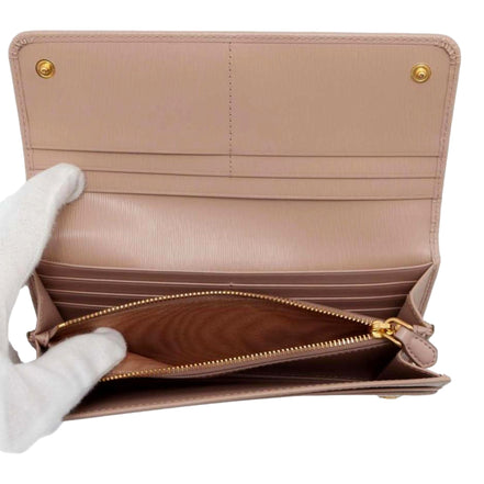 Prada Vitello Move Cipria Beige Leather Continental Long Wallet Gold Triangle Logo available at Queen Bee of Beverly Hills