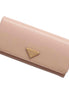 Prada Vitello Move Cipria Beige Leather Continental Long Wallet Gold Triangle Logo available at Queen Bee of Beverly Hills