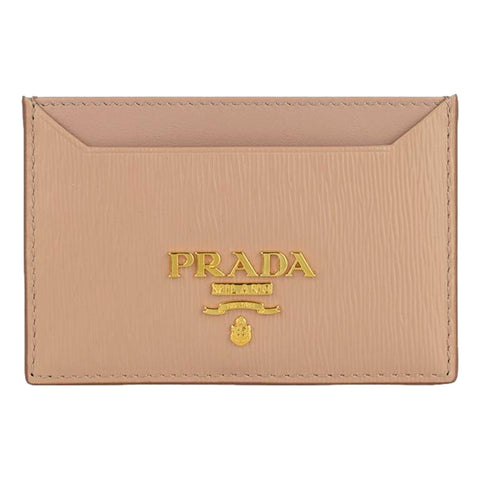 Prada Vitello Move Cipria Beige Leather Logo Plaque Card Holder Wallet at_Queen_Bee_of_Beverly_Hills
