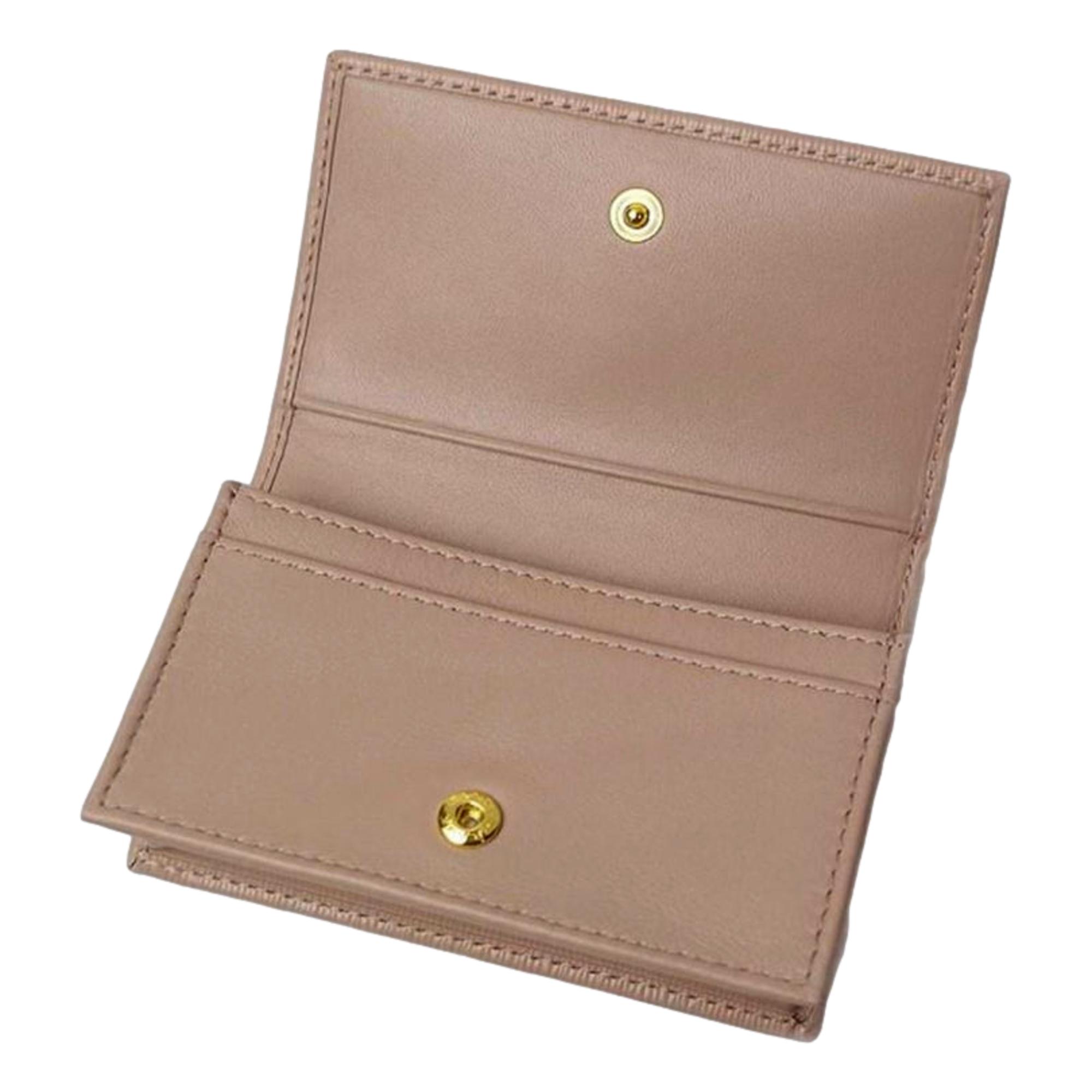 Prada Vitello Move Cipria Beige Leather Mini Cardholder Snap Wallet available at Queen Bee of Beverly Hills