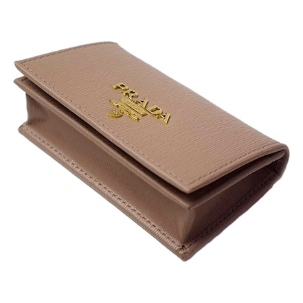Prada Vitello Move Cipria Beige Leather Mini Cardholder Snap Wallet available at Queen Bee of Beverly Hills