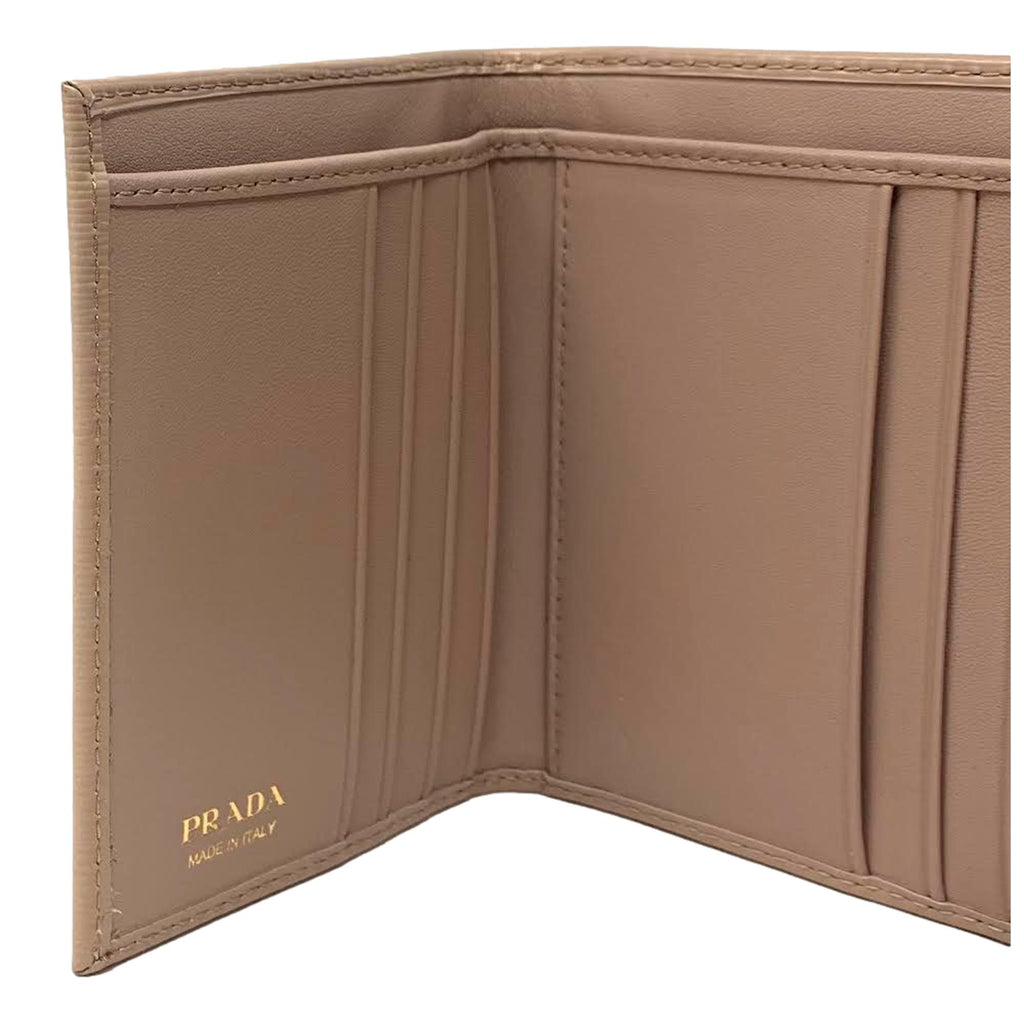 Prada Vitello Move Cipria Beige Leather Triangle Logo Small Trifold Wa