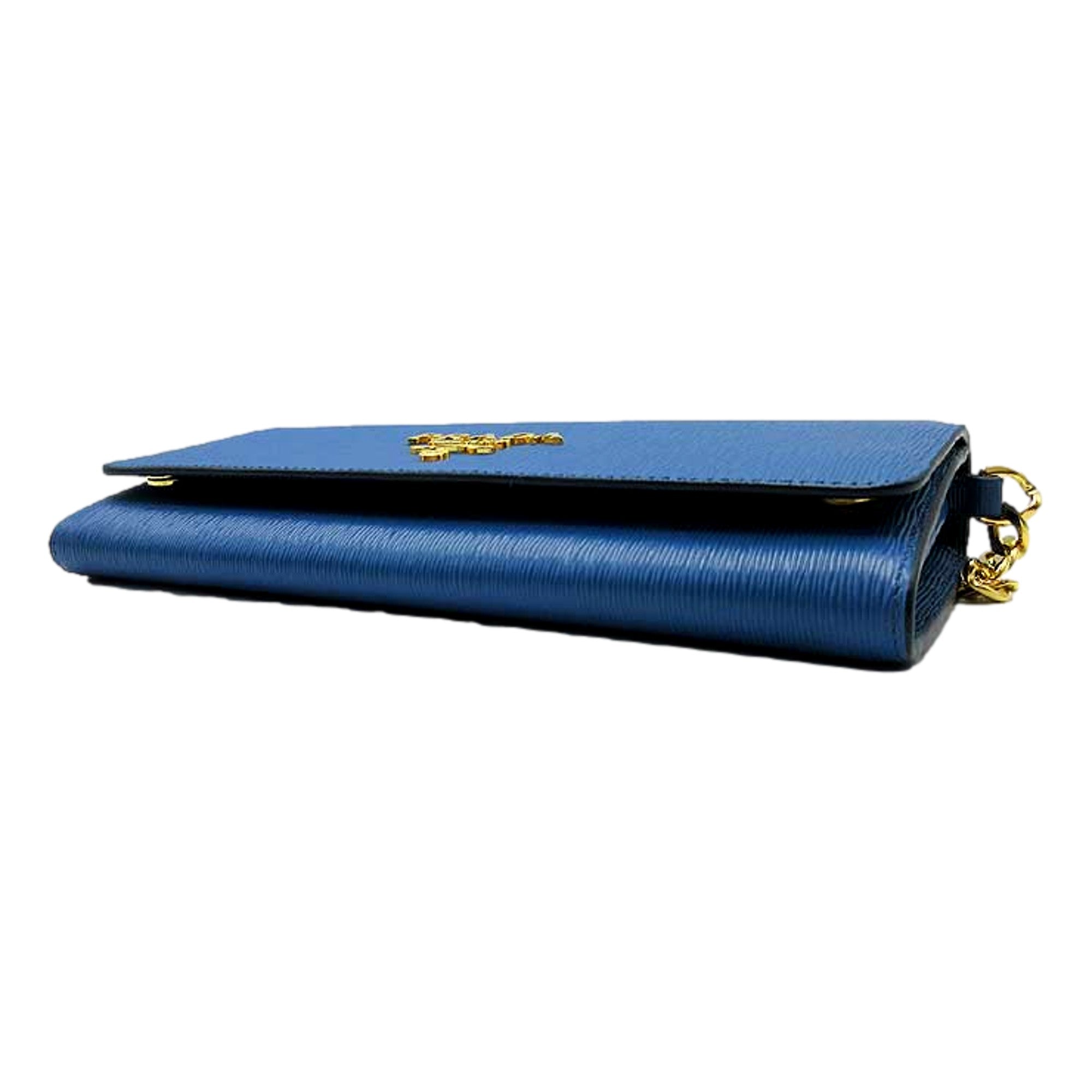 Prada Blue Vitello Move Chain Wallet | Queen Bee of Beverly Hills