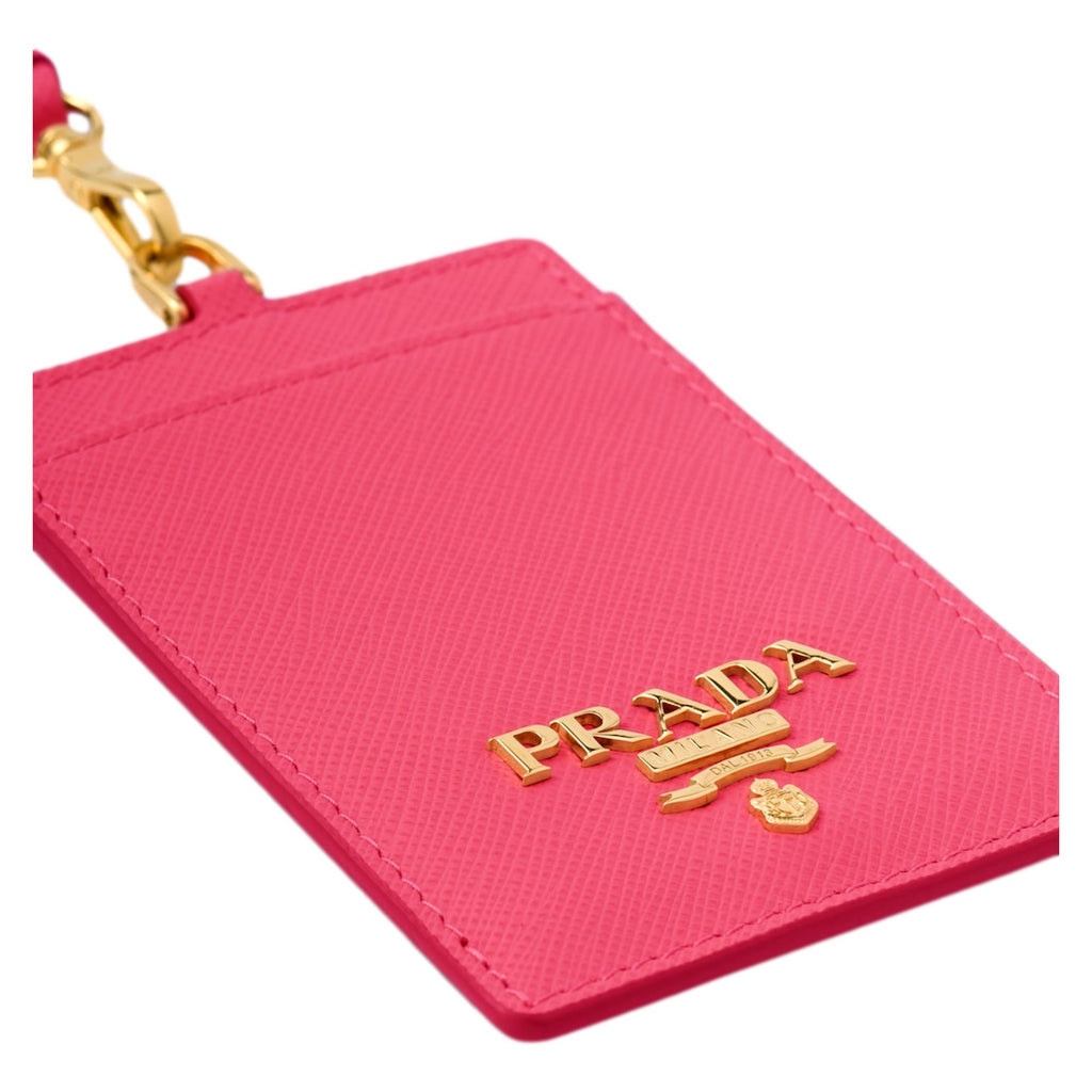 Prada Vitello Move Fuchsia Leather Logo Plaque Lanyard Cardholder Wallet at_Queen_Bee_of_Beverly_Hills