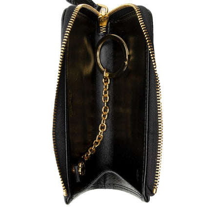 Prada Vitello Move Key Case Holder Wallet Zip Pouch Black Calf Leather available at Queen Bee of Beverly Hills