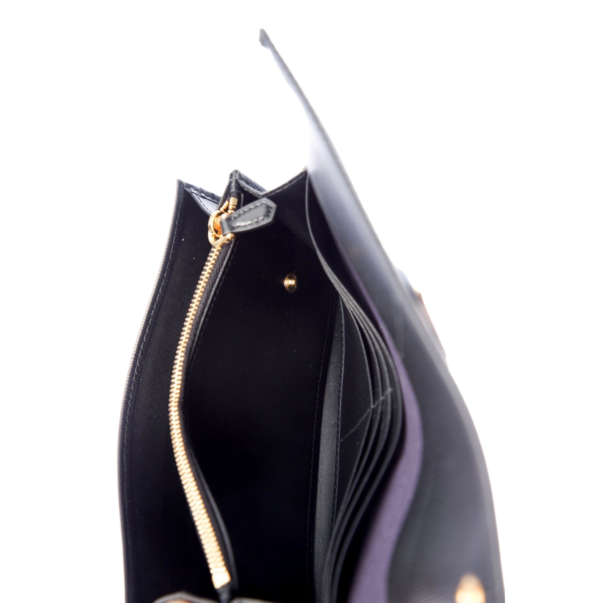 Prada Vitello Move Nero Black Leather Continental Long Wallet Gold Triangle Logo available at Queen Bee of Beverly Hills