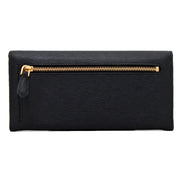 Prada Vitello Move Nero Black Leather Continental Long Wallet Gold Triangle Logo available at Queen Bee of Beverly Hills