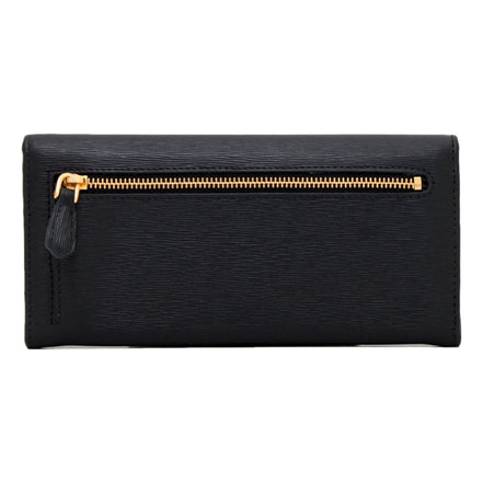 Prada Vitello Move Nero Black Leather Continental Long Wallet Gold Triangle Logo available at Queen Bee of Beverly Hills