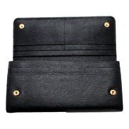 Prada Vitello Move Nero Black Leather Continental Long Wallet Gold Triangle Logo available at Queen Bee of Beverly Hills