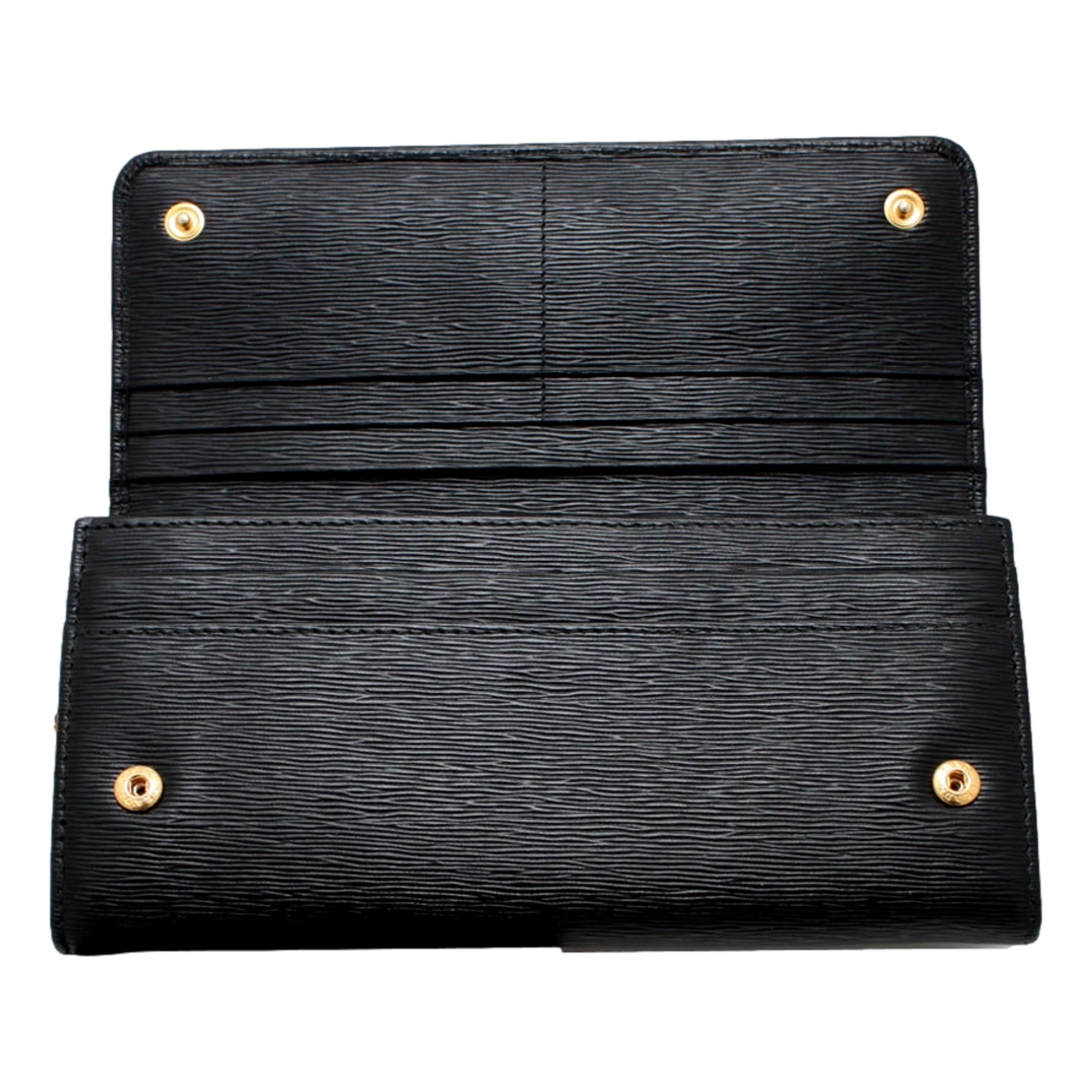 Prada Vitello Move Nero Black Leather Continental Long Wallet Gold Triangle Logo available at Queen Bee of Beverly Hills
