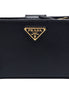 Prada Vitello Move Nero Black Leather Small Wallet with Zipper Gold Triangle Logo available at Queen Bee of Beverly Hills