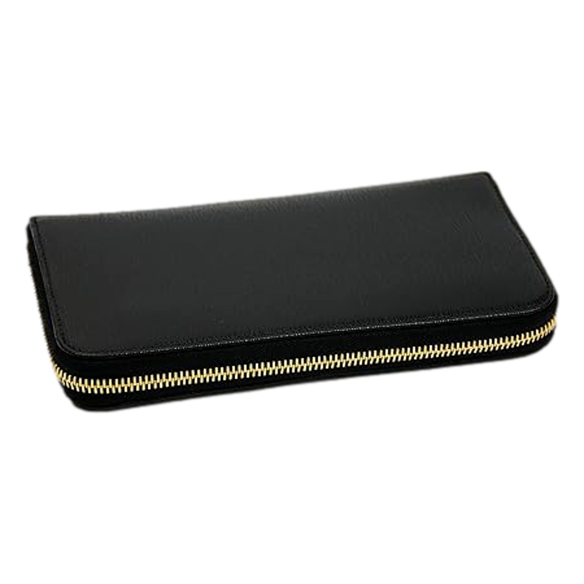 Prada Vitello Move Nero Black Leather Zip Around Long Wallet Gold Triangle Logo available at Queen Bee of Beverly Hills