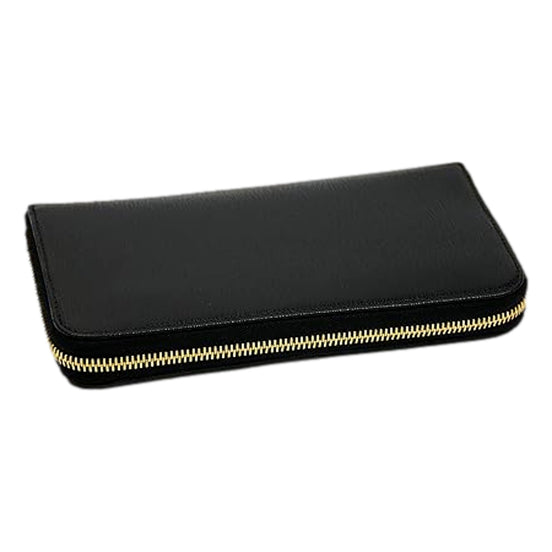 Prada Vitello Move Nero Black Leather Zip Around Long Wallet Gold Triangle Logo available at Queen Bee of Beverly Hills