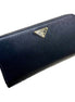 Prada Vitello Move Nero Black Leather Zip Around Long Wallet Gold Triangle Logo available at Queen Bee of Beverly Hills