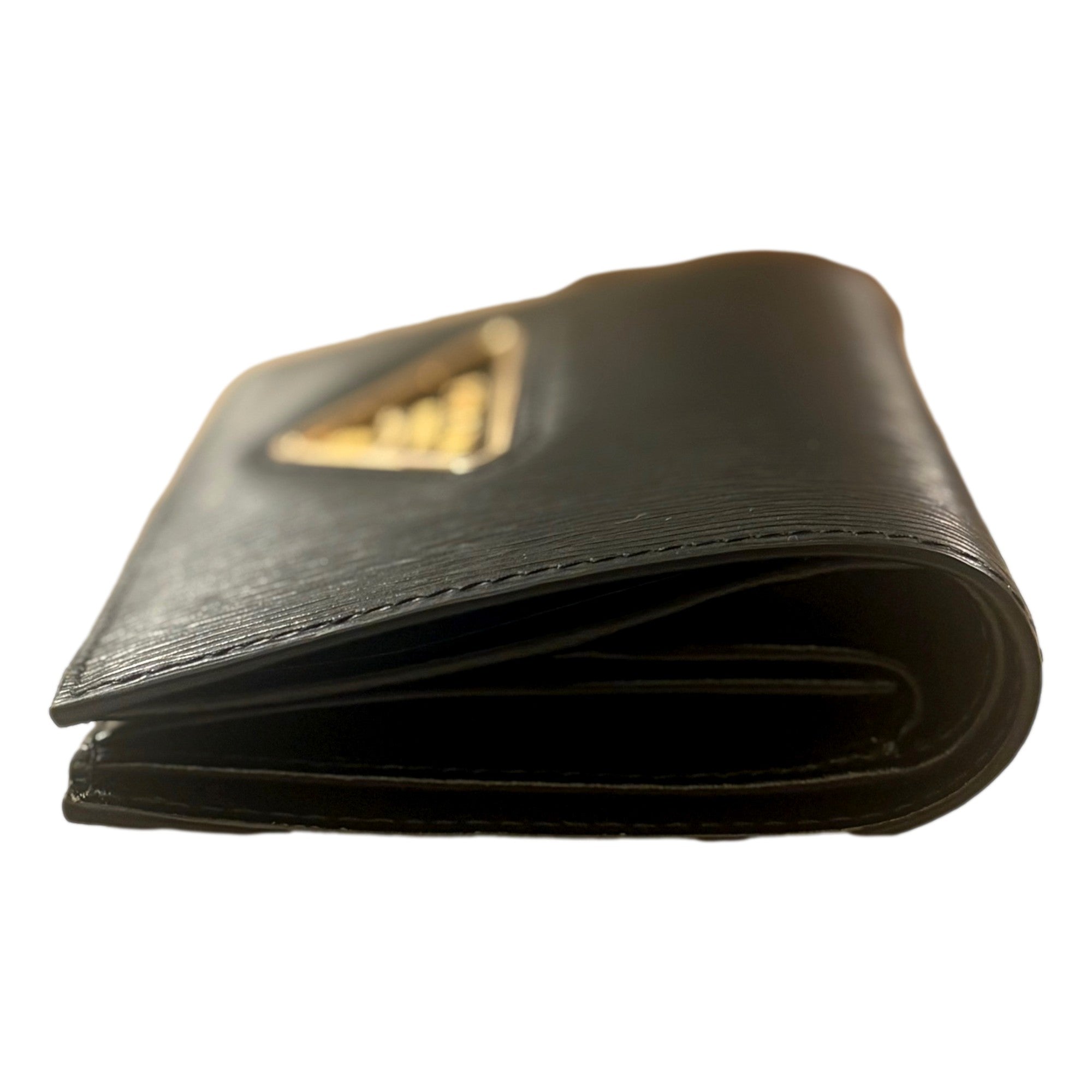 Prada Vitello Move Nero Black Triangle Logo Leather Bifold Snap Wallet available at Queen Bee of Beverly Hills