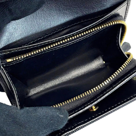 Prada Vitello Move Nero Black Trifold Coin Zipper Snap Card Holder Wallet available at Queen Bee of Beverly Hills