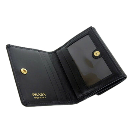 Prada Vitello Move Nero Black Trifold ID Holder Snap Wallet available at Queen Bee of Beverly Hills