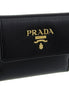 Prada Vitello Move Nero Black Trifold ID Holder Snap Wallet available at Queen Bee of Beverly Hills