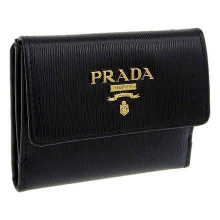 Prada Vitello Move Nero Black Trifold ID Holder Snap Wallet available at Queen Bee of Beverly Hills