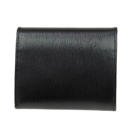 Prada Vitello Move Trifold Compact Wallet Black Leather Triangle Plaque available at Queen Bee of Beverly Hills