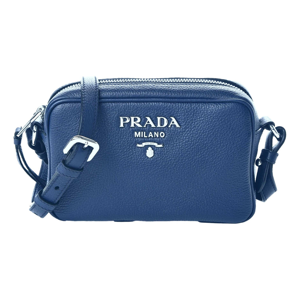 Prada Vitello Phenix Blue Leather Silver Logo Small Camera Crossbody B –  Queen Bee of Beverly Hills