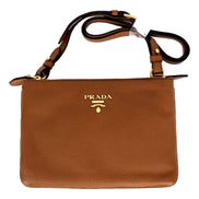 Prada Vitello Phenix Cannella Brown Leather Crossbody Bag available at Queen Bee of Beverly Hills