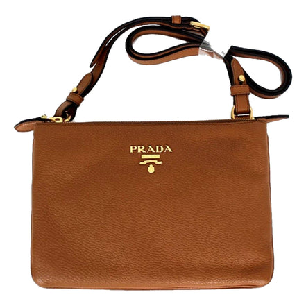Prada Vitello Phenix Cannella Brown Leather Crossbody Bag available at Queen Bee of Beverly Hills