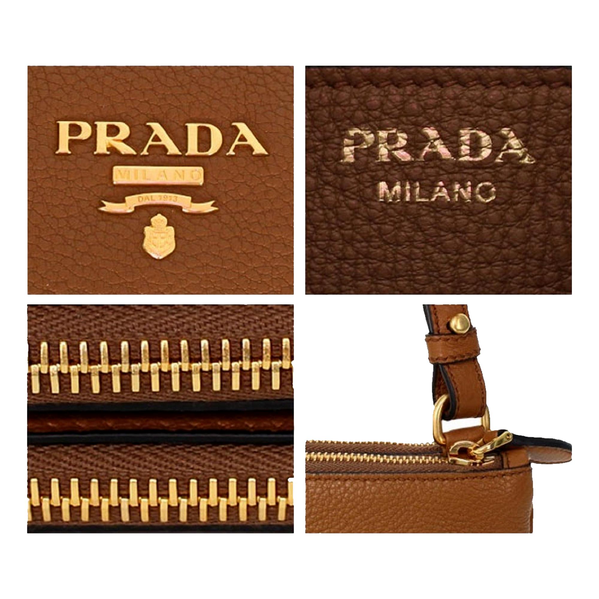 Prada Vitello Phenix Cannella Brown Leather Crossbody Bag available at Queen Bee of Beverly Hills
