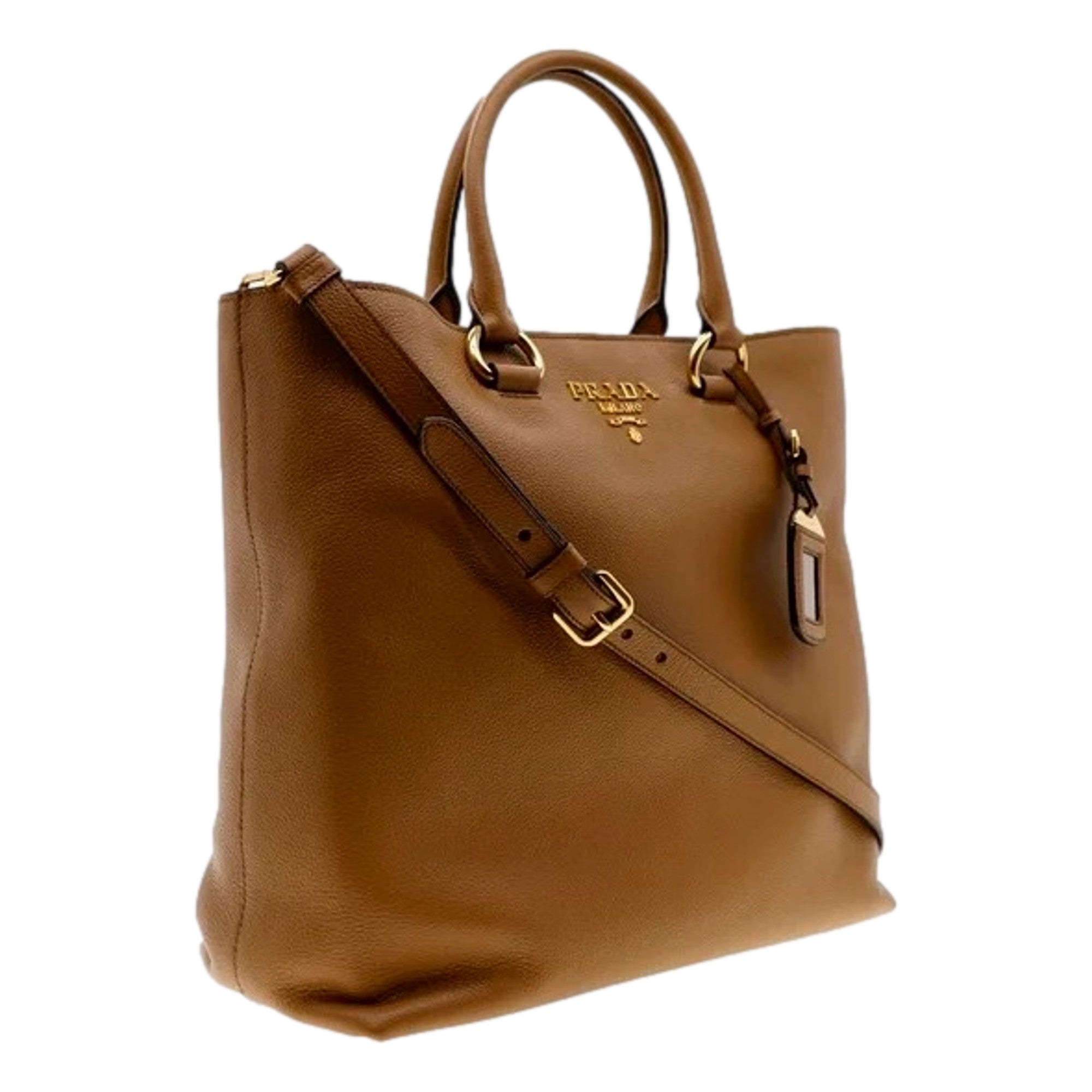Prada Vitello Phenix Caramel Brown Shopping Tote Bag available at Queen Bee of Beverly Hills