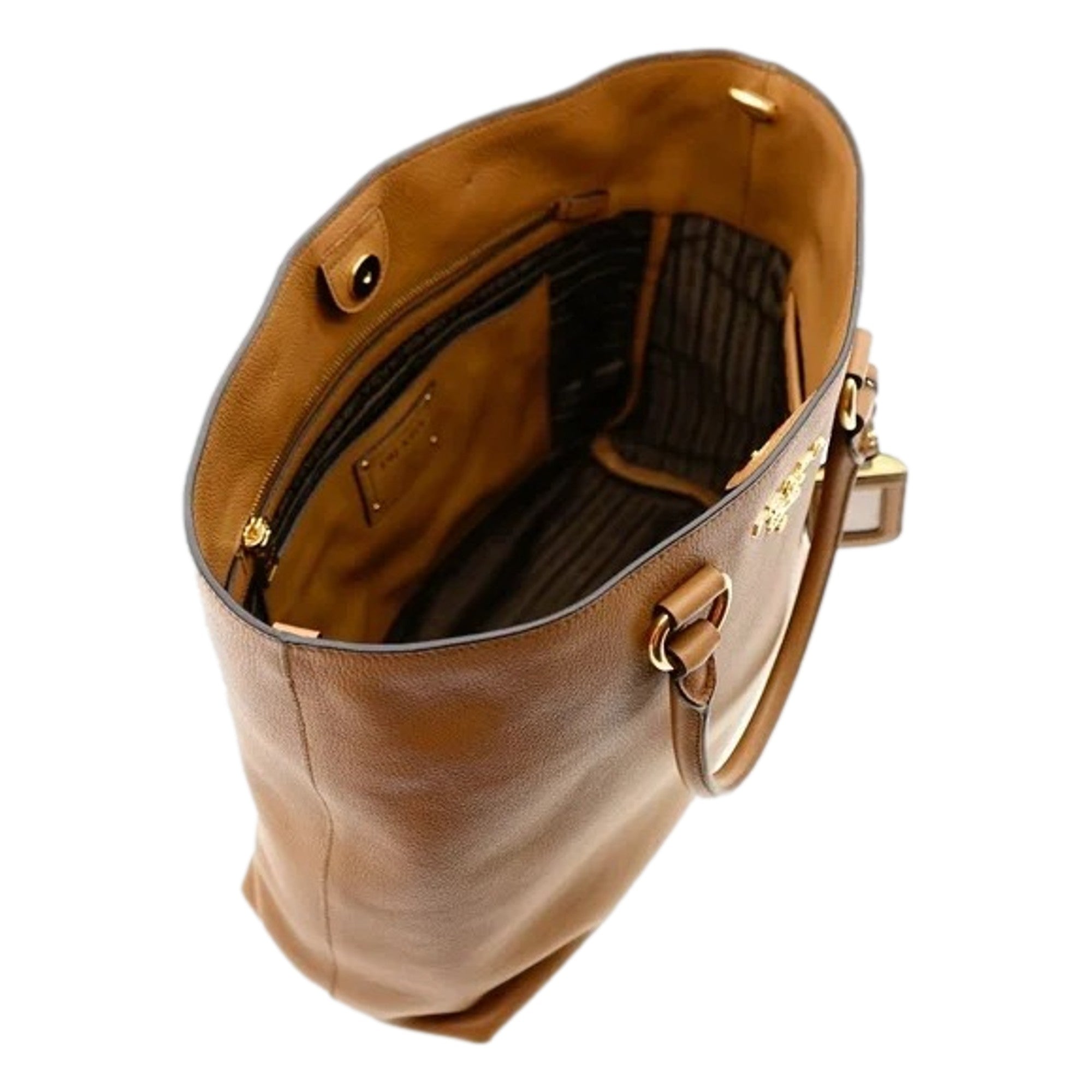 Prada Vitello Phenix Caramel Brown Shopping Tote Bag available at Queen Bee of Beverly Hills