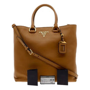 Prada Vitello Phenix Caramel Brown Shopping Tote Bag available at Queen Bee of Beverly Hills