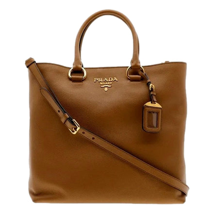 Prada Vitello Phenix Caramel Brown Shopping Tote Bag available at Queen Bee of Beverly Hills